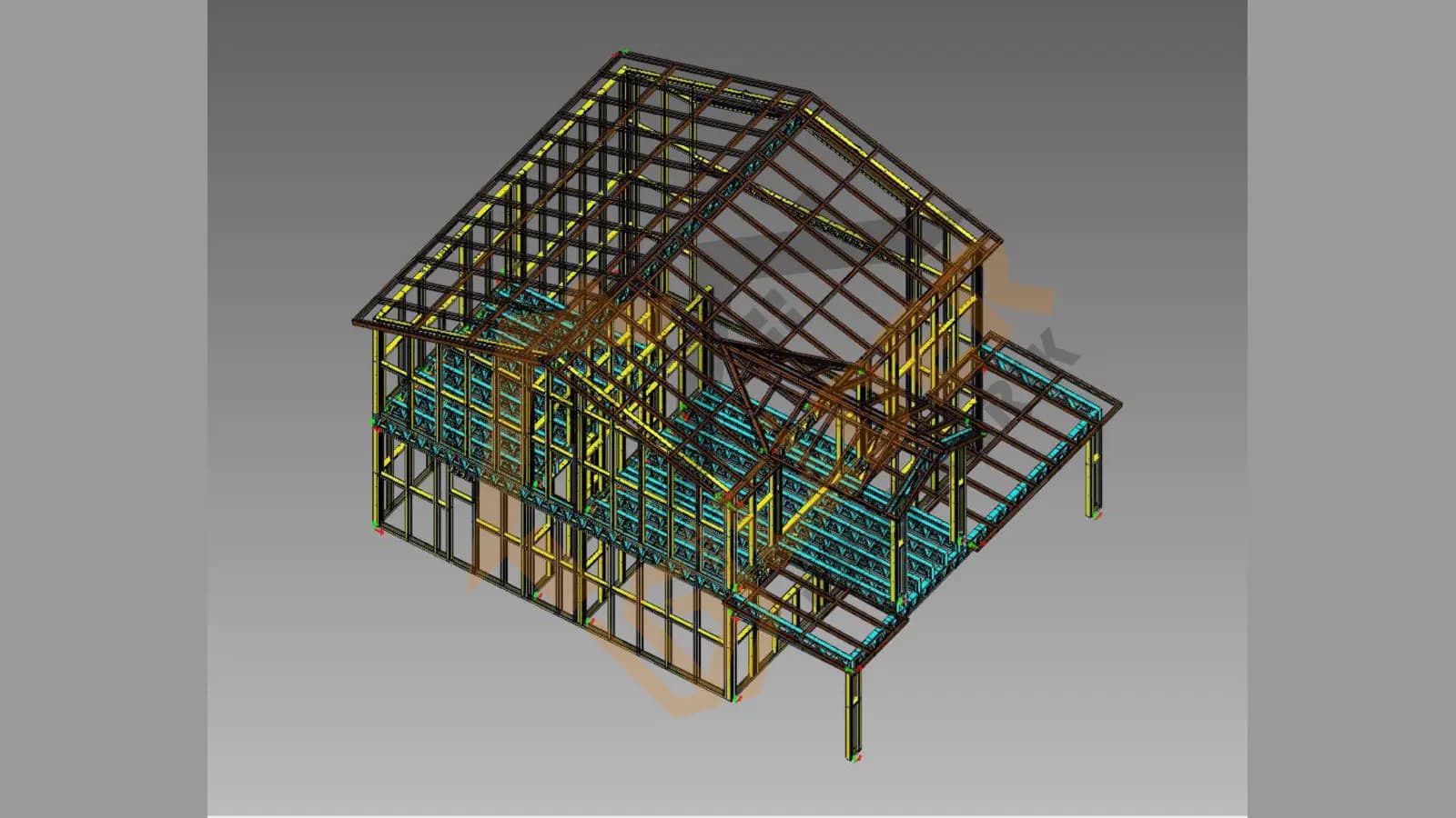 Çelik yapı statik modeli — görünüm 3
