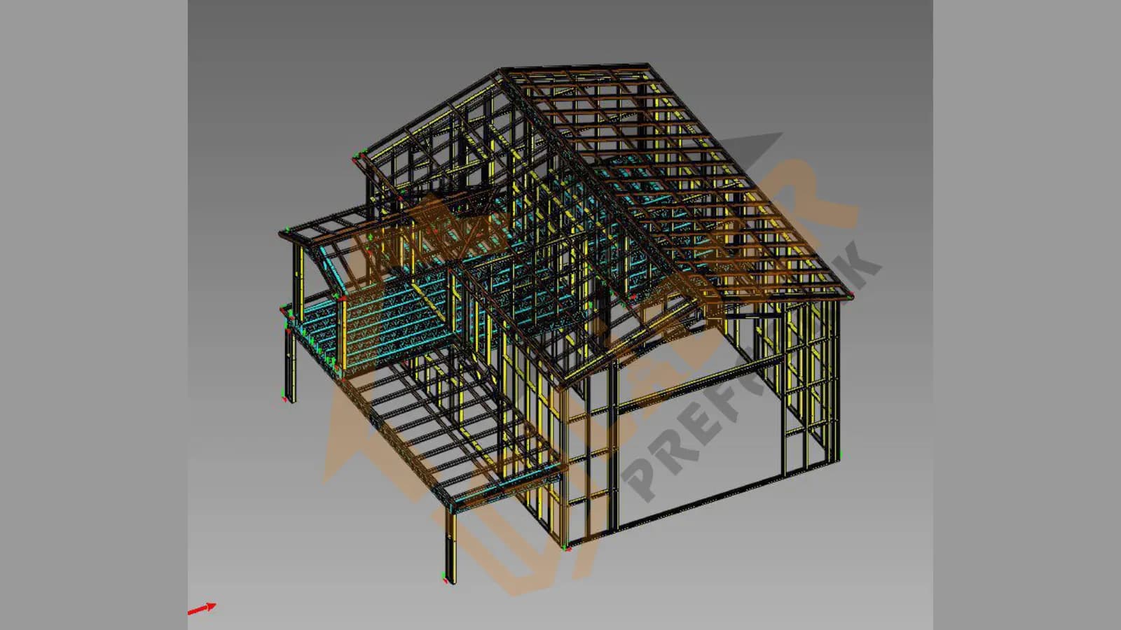 Çelik yapı statik modeli — görünüm 4