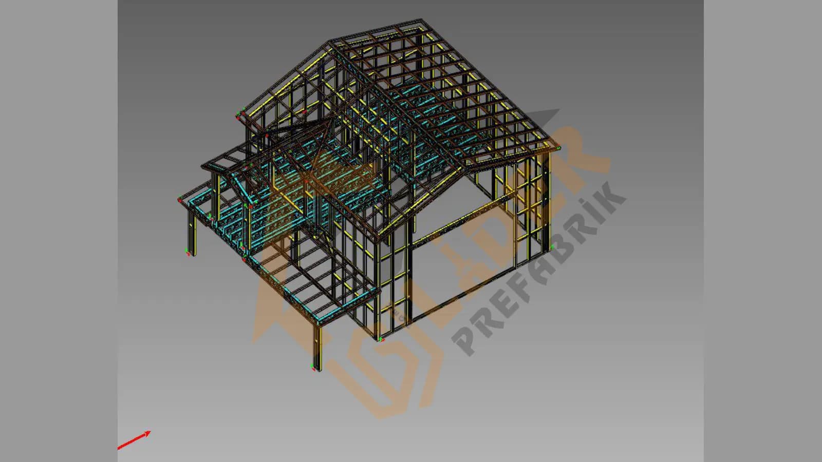 Çelik yapı statik modeli — görünüm 5